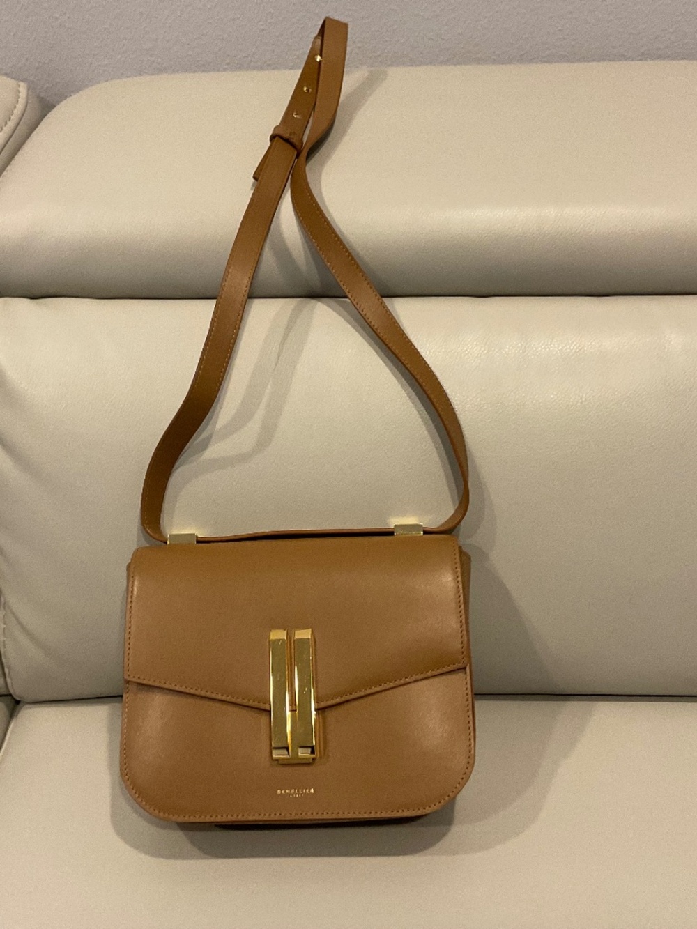 DeMellier Vancouver Deep Toffee Smooth Leather Crossbody Shoulder Bag